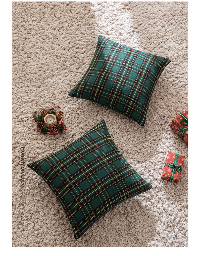 Home Christmas Decor Plaid Cushion Covers Red Checkered Polyester Cotton Xmas Ornament Snowflake Throw Pillowcase Decorative