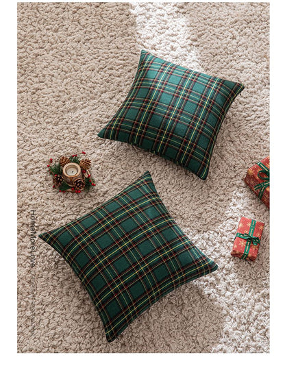 Home Christmas Decor Plaid Cushion Covers Red Checkered Polyester Cotton Xmas Ornament Snowflake Throw Pillowcase Decorative