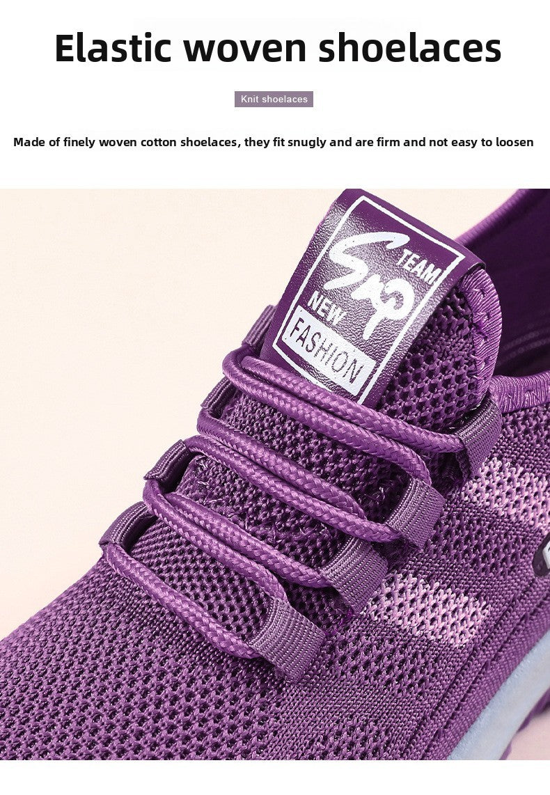 Autumn Women Sneakers Fashion Lace Up Mesh Breathable Outdoor Walking Purple Round Toe Non-slip Thick Sole Tennis Shoe Mujer