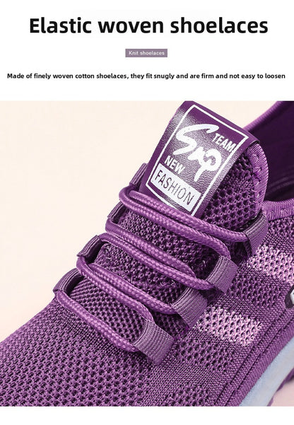 Autumn Women Sneakers Fashion Lace Up Mesh Breathable Outdoor Walking Purple Round Toe Non-slip Thick Sole Tennis Shoe Mujer
