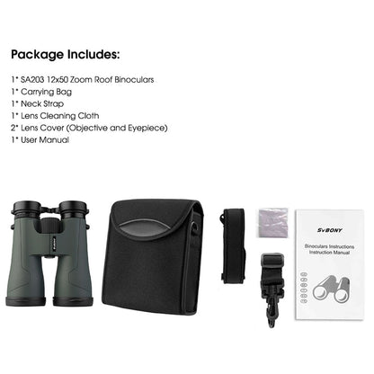 Binóculos SVBONY SA203 12x50 Profissional Potente BAK4 IPX7 À Prova D'água para Observação de Pássaros e Astronomia