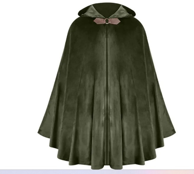 Adult Unisex Short Renaissance Hooded Cape Velvet Archer Hunter Cloak Victorian Capelet Medieval Hobbit Halloween Costume