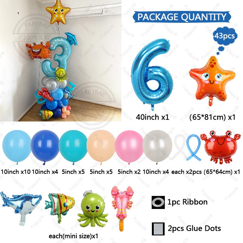 43Pcs Sea World Ocean Animal Balloons Set Birthday Party Decorations Kids Baby Shower Boy Under The Sea Party Supplies 2025