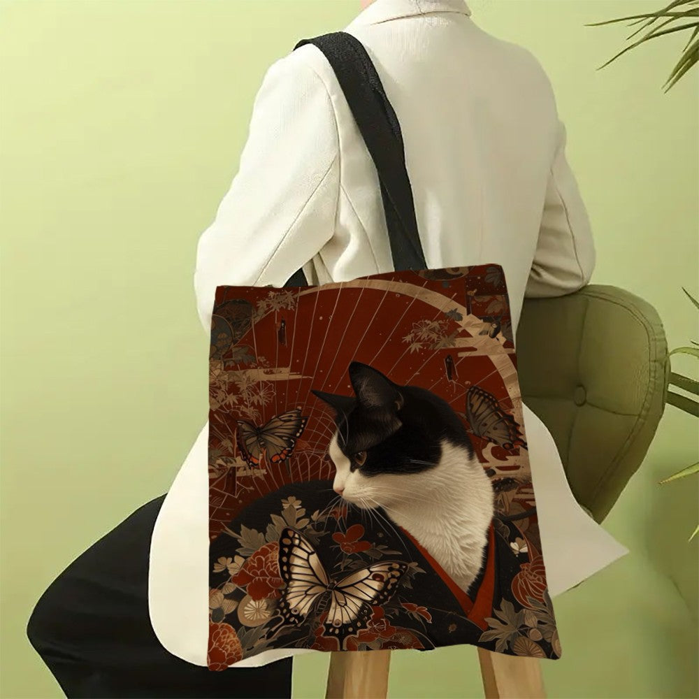 Butterfly Cat Pattern Bag High-Definition Digital Printed Shopping Bag Environmentally Friendly And Portable Linen Bag 7.2