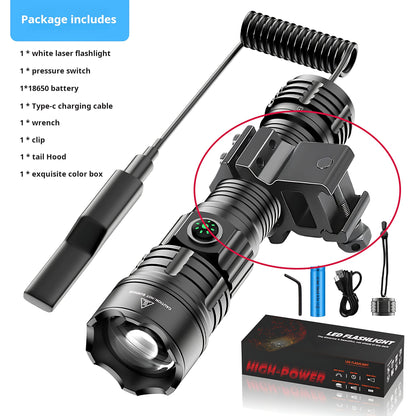 2000LM USB-C Rechargeable LED Flashlight Zoomable Beam Waterproof Outdoor Light with Mount Strobe Mode for Camping Cycling Emergency