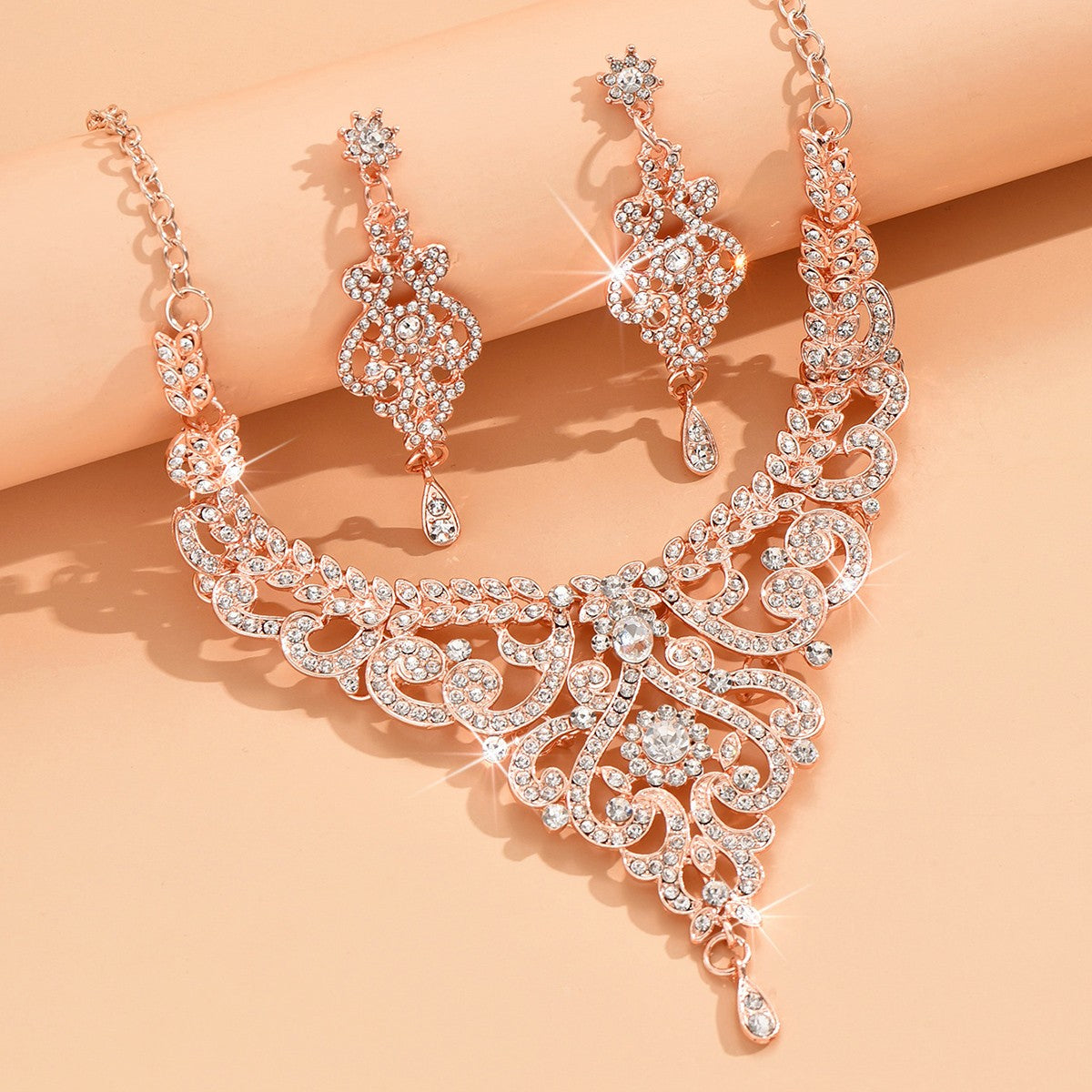 Conjunto de joias estilo palaciano com design sofisticado, joias femininas de luxo com strass incrustados