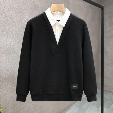 Casual Fake Two-piece Plus Size Hoodies Sweatshirts Spring Autumn Long Sleeve Patchwork Trend Tops Fashion Korean Men Clothing