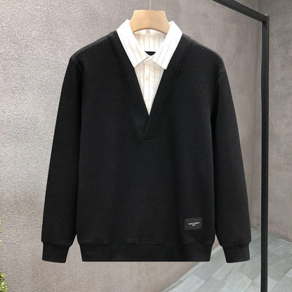 Casual Fake Two-piece Plus Size Hoodies Sweatshirts Spring Autumn Long Sleeve Patchwork Trend Tops Fashion Korean Men Clothing