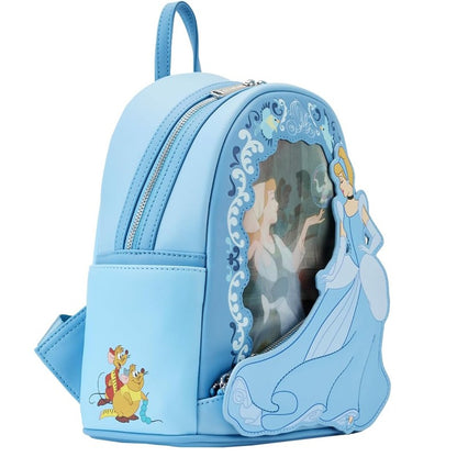 Mochila Loungefly Mini Princessa Gus e Jaq Teacup 70º Aniversário Lenticular Série Cinderela