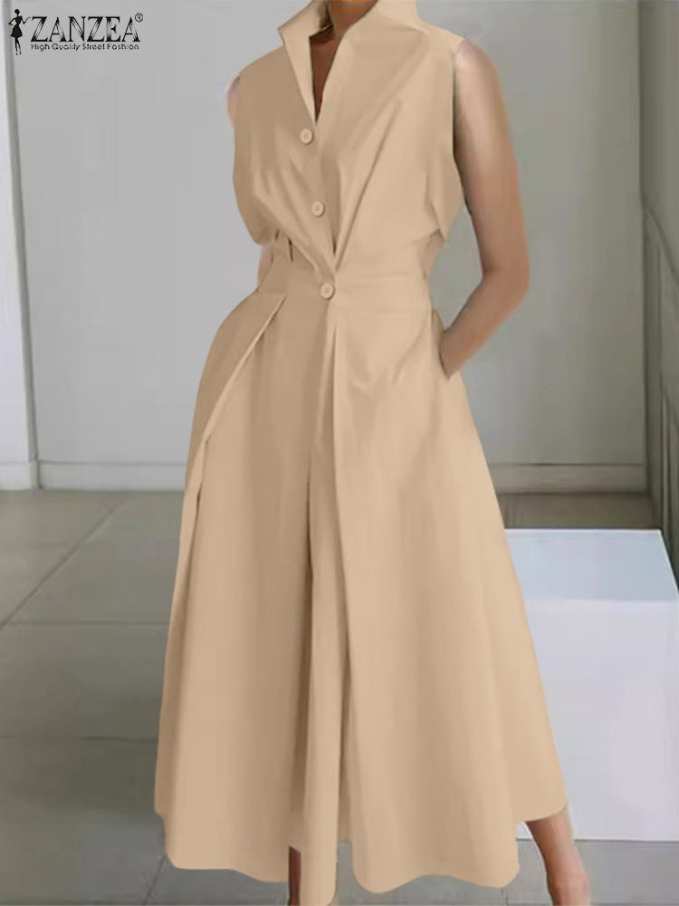 ZANZEA Women Fashion Summer Shirt Dress 2025 Elegant High Waist Short Sleeve Mid