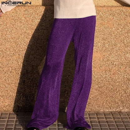Shiny Men Casual Trousers 2024 Men Fashion Long Pnats INCERUN Elastic Waist See Through Wide Leg Bottoms Trousers Men