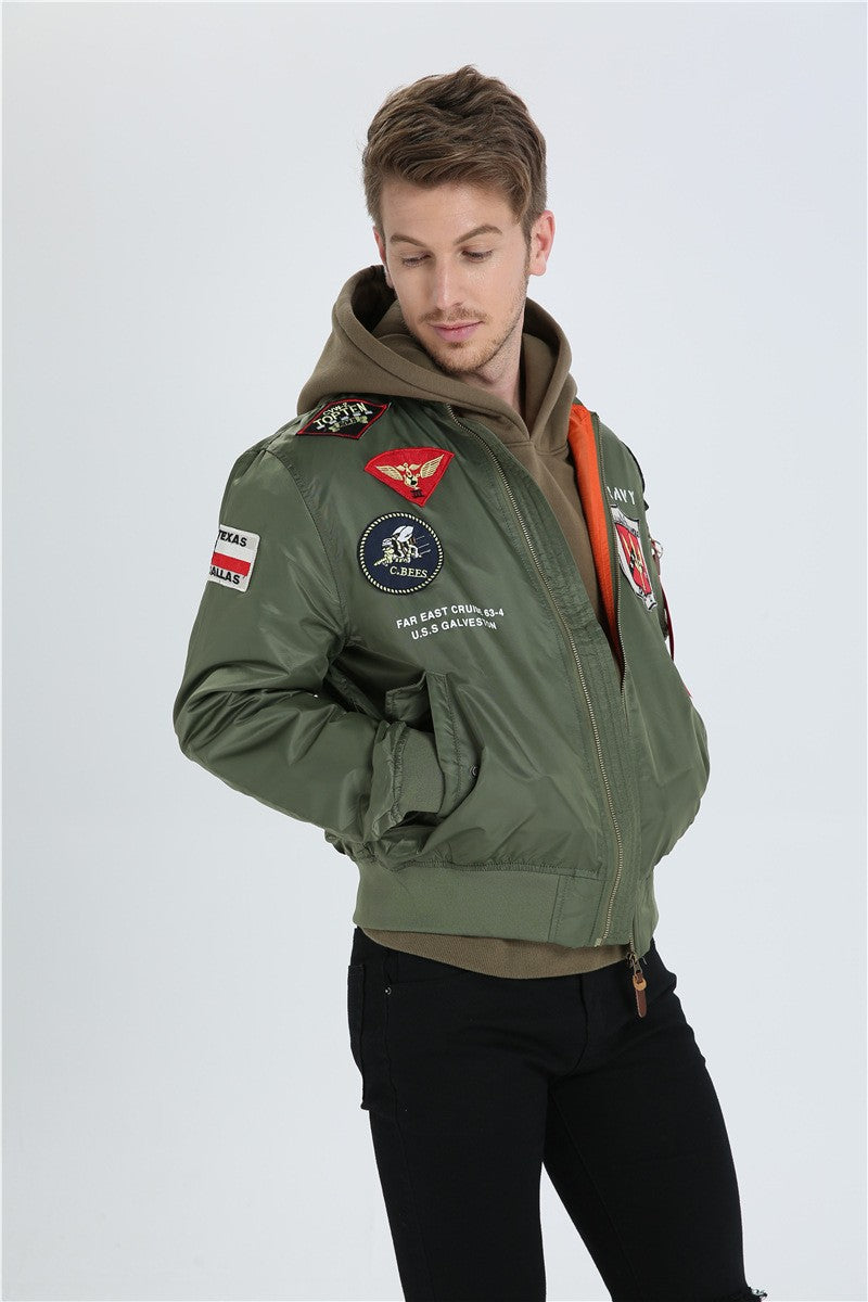 High Quality Military Fashion Casual Boy Youth Lightweight Top Gun Patch Embriodey Streetwear Ma1 Satin Flight Bomber Jacket Men