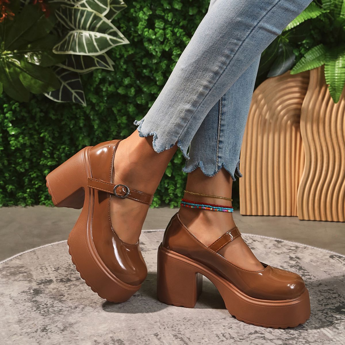 Sapatos Mary Jane Pretos de Salto Agulha Feminino 2023 Gótico Plataforma Grossa Bombas Sapatos Femininos Plus Size com Fivela no Tornozelo para Festa Lolita 42