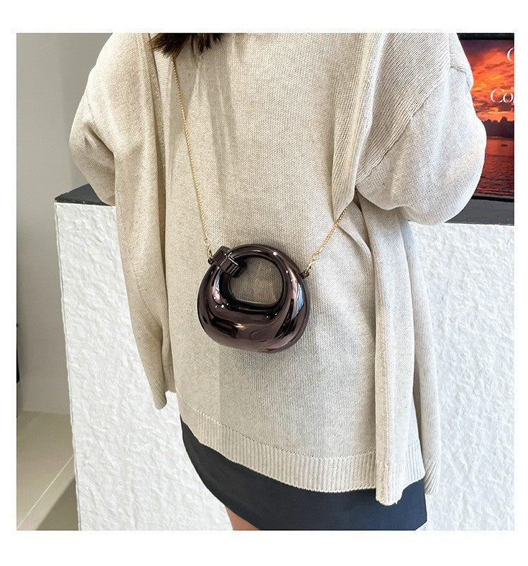 Fashion Crescent Mini Acrylic Chain Evening Bag for Women, Shoulder and Crossbody Bag