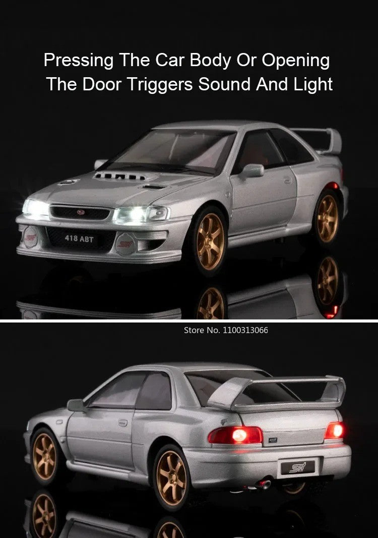 1:32 Subaru Impreza Modelo de Brinquedo de Carro Esportivo de Liga Leve, Carro Superesportivo em Miniatura Fundido com Luz e Som, Portas que Abrem e Fricção para Presentes Infantis