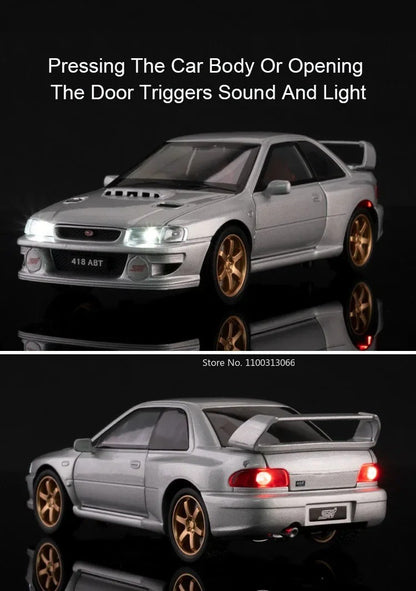 1:32 Subaru Impreza Modelo de Brinquedo de Carro Esportivo de Liga Leve, Carro Superesportivo em Miniatura Fundido com Luz e Som, Portas que Abrem e Fricção para Presentes Infantis