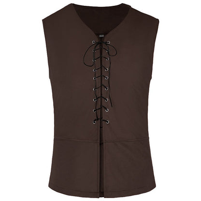 4 Pcs Men's Halloween Renaissance Costume Set Medieval Vest Shirt Ankle Banded Pants Viking Belt Armband Pouch