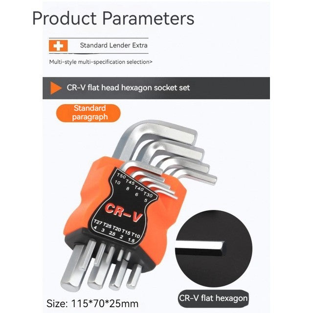 9PCS/Set L Type Double-End Screwdriver Hex Wrench Set Allen Key Hexagon Flat Ball Torx Star Head Spanner Key Set Hand Tools