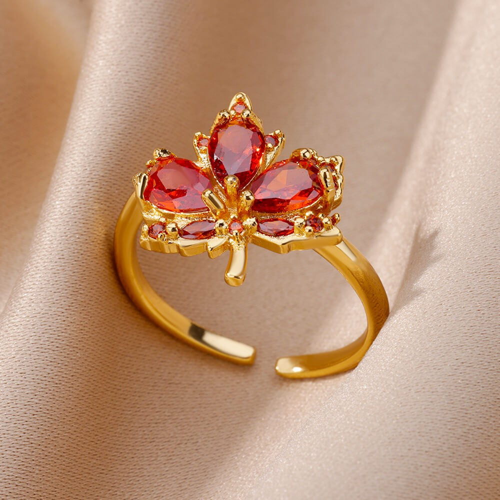 Anéis de Luxo em Aço Inoxidável Banhado a Ouro Pedra Colorida Zircônia Cristal Coração Anel Feminino Casamento Joias Boho Presente de Natal