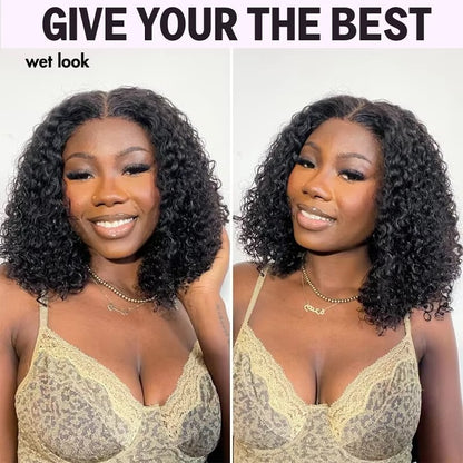Peruca Bob Curta Sem Cola 250 Densidade 10 Polegadas Onda Profunda Perucas Bob Front Lace Cabelo Humano 5x5 Peruca Bob Sem Cola Cabelo Humano Pronta Para Usar