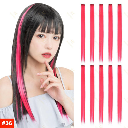 Colored Highlight 22 Inch Synthetic Hair Extensions Rainbow Long Straight Hairpieces for Women Kids Girls Purple Pink Blue