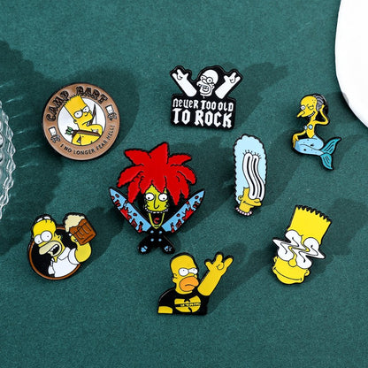 8 Peças The Simpsons Esmalte Pin Desenho Animado Bart Simpson Homer Jay Simpson Broche de Metal Jaqueta Jeans Lapela Joias Brinquedo