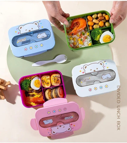Conjunto de Copo Lancheira Infantil de Plástico Portátil 1200ML com Garfo e Lancheira Infantil com Copo de Água, Recipiente para Armazenamento de Alimentos