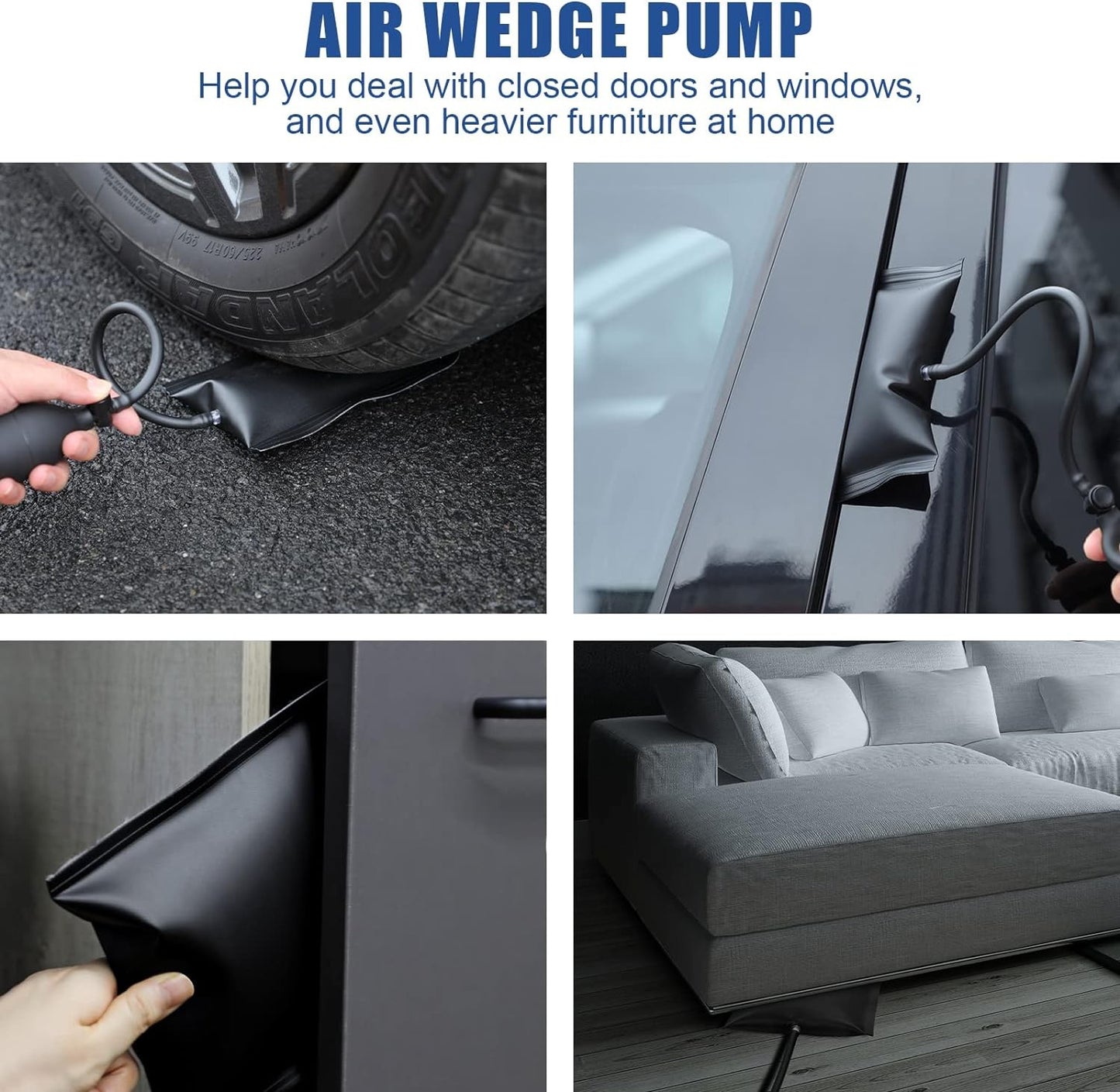 Conjunto de Ferramentas Automotivas de 21/18 Peças para Portas de Carro com Bomba de Ar Inflável, Ferramentas de Fixação para Abertura de Portas e Janelas, Kits de Longo Alcance com Bolsa de Transporte