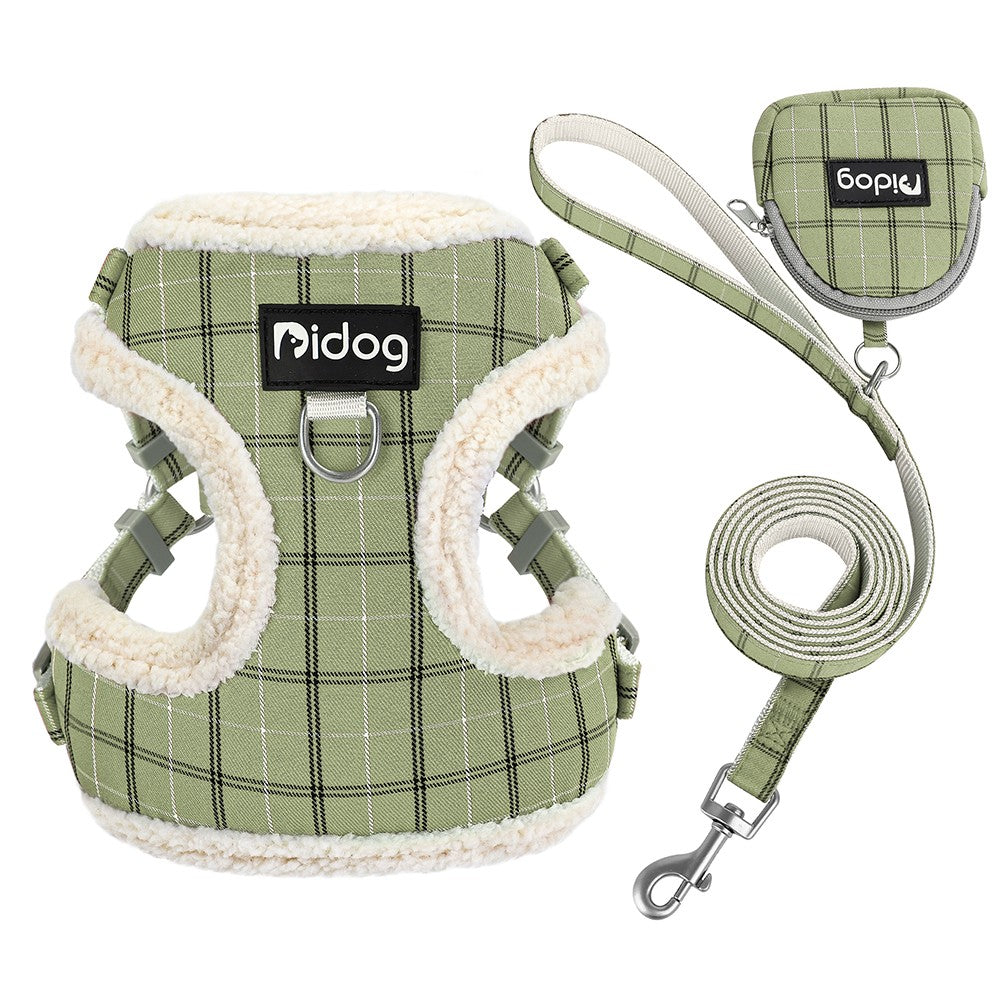 Conjunto de Coleira e Peitoral Respirável para Cães Peitoral de Pele para Cães Quente de Inverno Colete Corda para Passeio de Animais com Saco de Lixo para Cães Pequenos e Médios