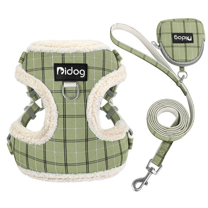 Conjunto de Coleira e Peitoral Respirável para Cães Peitoral de Pele para Cães Quente de Inverno Colete Corda para Passeio de Animais com Saco de Lixo para Cães Pequenos e Médios