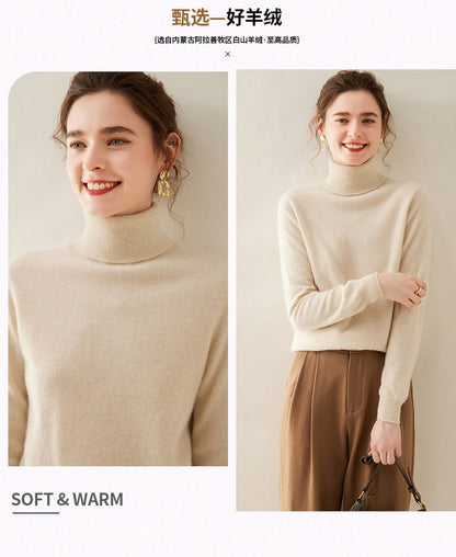 Suéter de Cashmere Feminino Gola Alta Manga Comprida Pulôver de Malha 100% Cashmere Puro Suéter Básico Versão Coreana Top Feminino