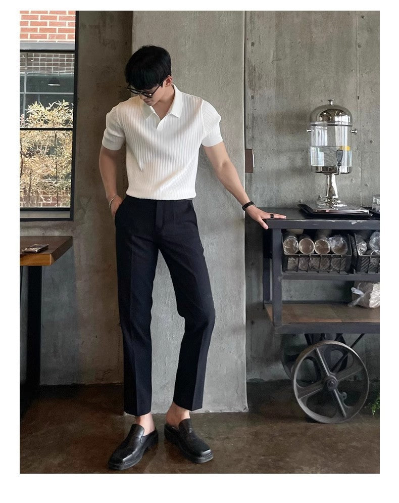 Men Slim Fit Polo Shirts Solid Stretch Sexy Collared TShirt Fashion Trendy Cotton Casual Top Summer Clothes Comfortable Stretchy