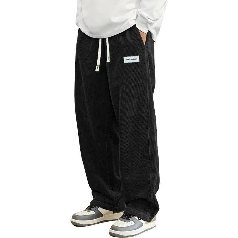 Animal Game Outdoor Mens Corduroy Casual Pants Loose Fit Baggy Pants Straight Sweatpants Elastic Waist Drawstring Streetwear