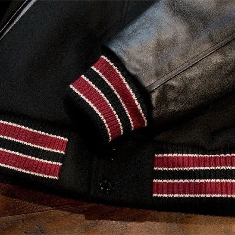 2025 American New Fashion Letter Embroidered Leather Sleeve Jacket Men Y2K Harajuku Hip-hop Popular Couple Baseball Uniform