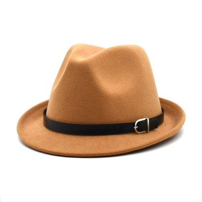 European Classical felt Fedoras Hat for Men Women Cowboy Trilby Cap Homburg Church Jazz Hat with Belt