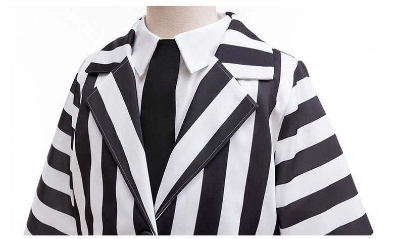 Dashing Suit Cosplay Costume Boys Girls Black and White Striped Coat+Pants Halloween Carnival Dress Up Party Costume Scary Ghost