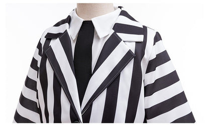 Dashing Suit Cosplay Costume Boys Girls Black and White Striped Coat+Pants Halloween Carnival Dress Up Party Costume Scary Ghost