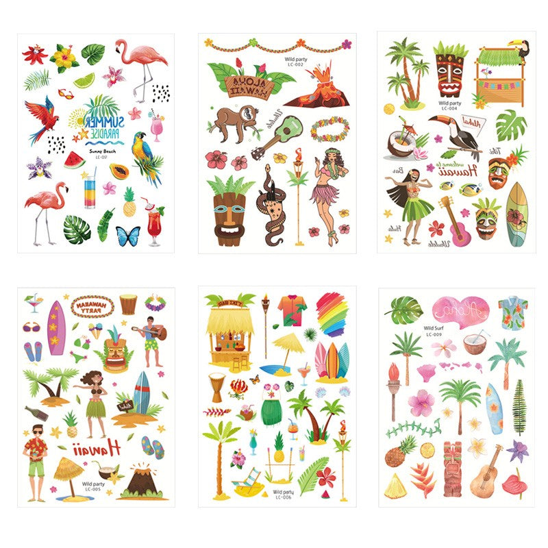 Hawaiian Beach Party Aloha Temporary Tattoo Sticker Waterproof Tropical Flamingo Party Luau Summer Beach Birthday Decorations