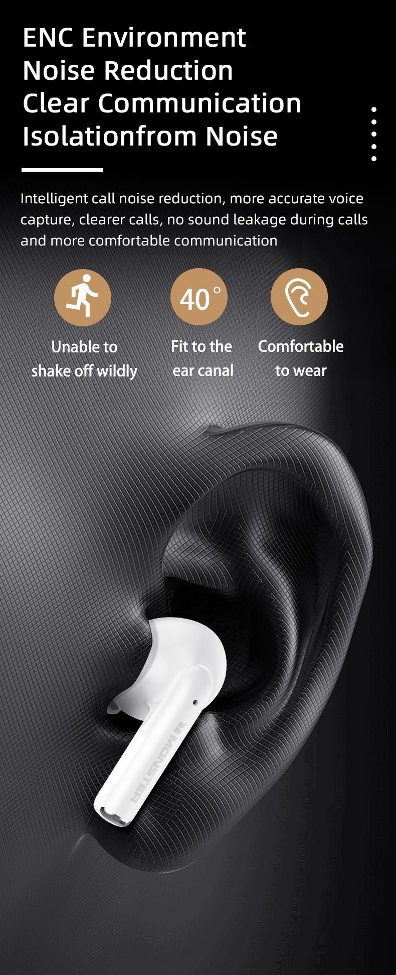 Monster MQT39 Wireless Bluetooth 6.0 Earphones TWS Hifi Stereo Headphones Noise Reduction Gaming Earbuds Sports Headset With Mic