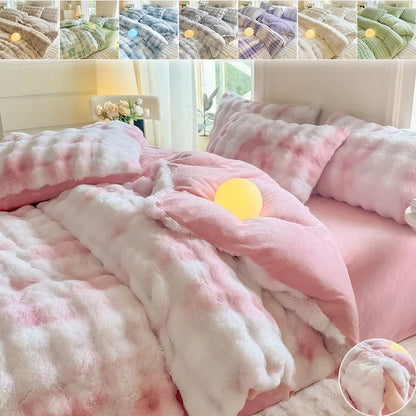 New Rabbit Fur Thickened Milk Velvet Duvet Cover Set Machine Washable Soft SkinFriendly Warm Bed Sheet for Home and Hotel ?? ???
