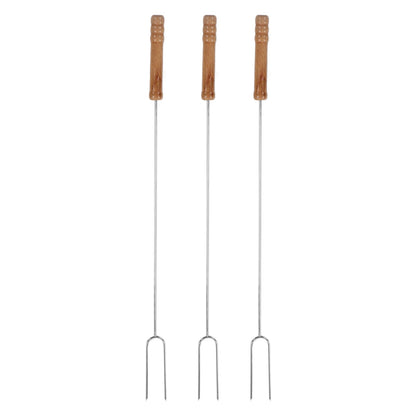 3Pcs 47.2cm Barbecue Forks Multifunctional Stainless Steel Roasting Stick with Beech Wood Handle for Outdoor BBQ Camping