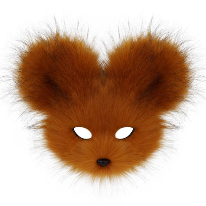 Faux Fur Animal Mouse Mask Plush Half Face for Masquerade Carnival Party Costume Accessories