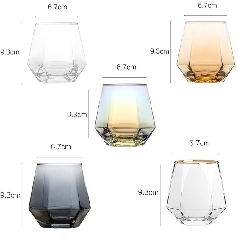 Taças de Vinho Multicores 320ml Taça de Vidro em Formato de Diamante Hexagonal Taça de Uísque para Festa Taça de Vinho Personalizada Taça de Hóquei no Gelo