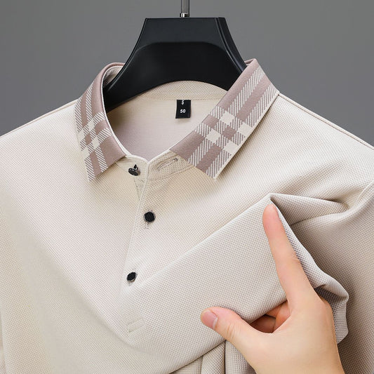 Light luxury brand polo shirt long sleeved spring and autumn new style comfortable and breathable casual striped lapel T-shirt