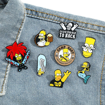 8 Peças The Simpsons Esmalte Pin Desenho Animado Bart Simpson Homer Jay Simpson Broche de Metal Jaqueta Jeans Lapela Joias Brinquedo