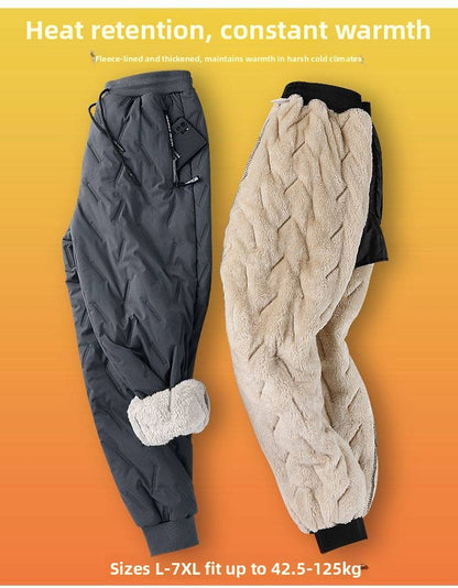Men's Winter Thiened Fce Lined down Cotton Pants Casual Spor Long Trousers Loose Fit Warm Outerwear for Autumn And Winter