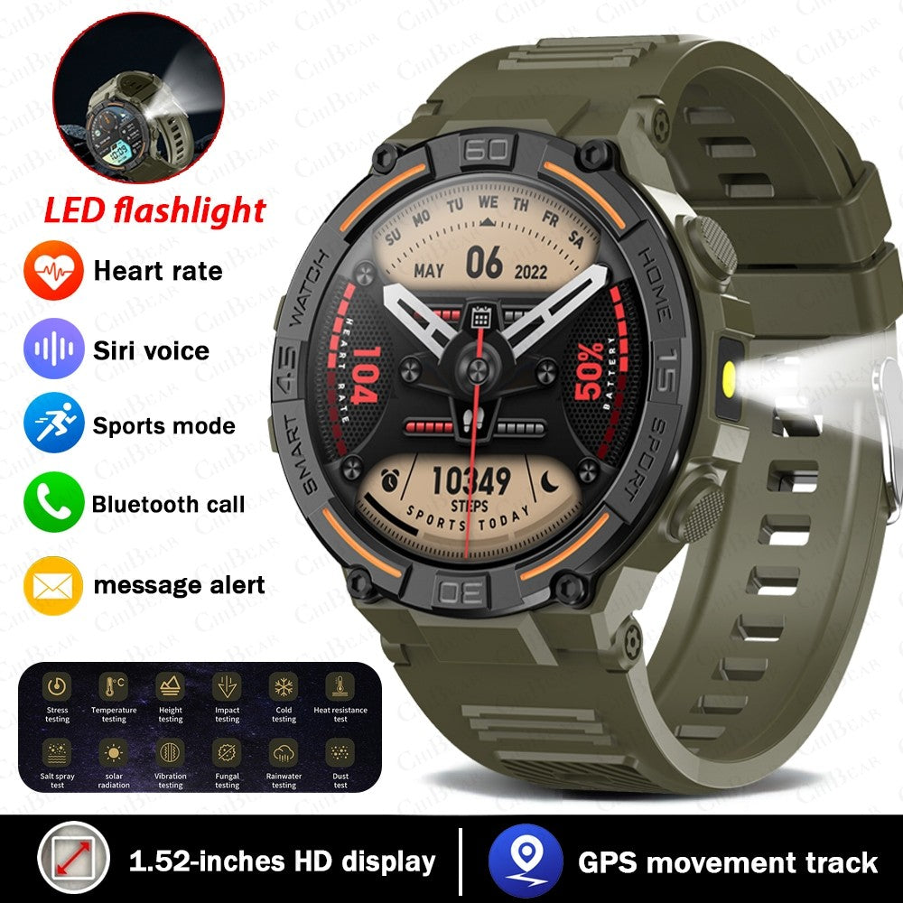 Smartwatch Militar de Outdoor 2025 Novo GPS Display Ultra HD de 1.52" Chamada Bluetooth Frequência Cardíaca IP69K À Prova D'água AI Smartwatch Masculino