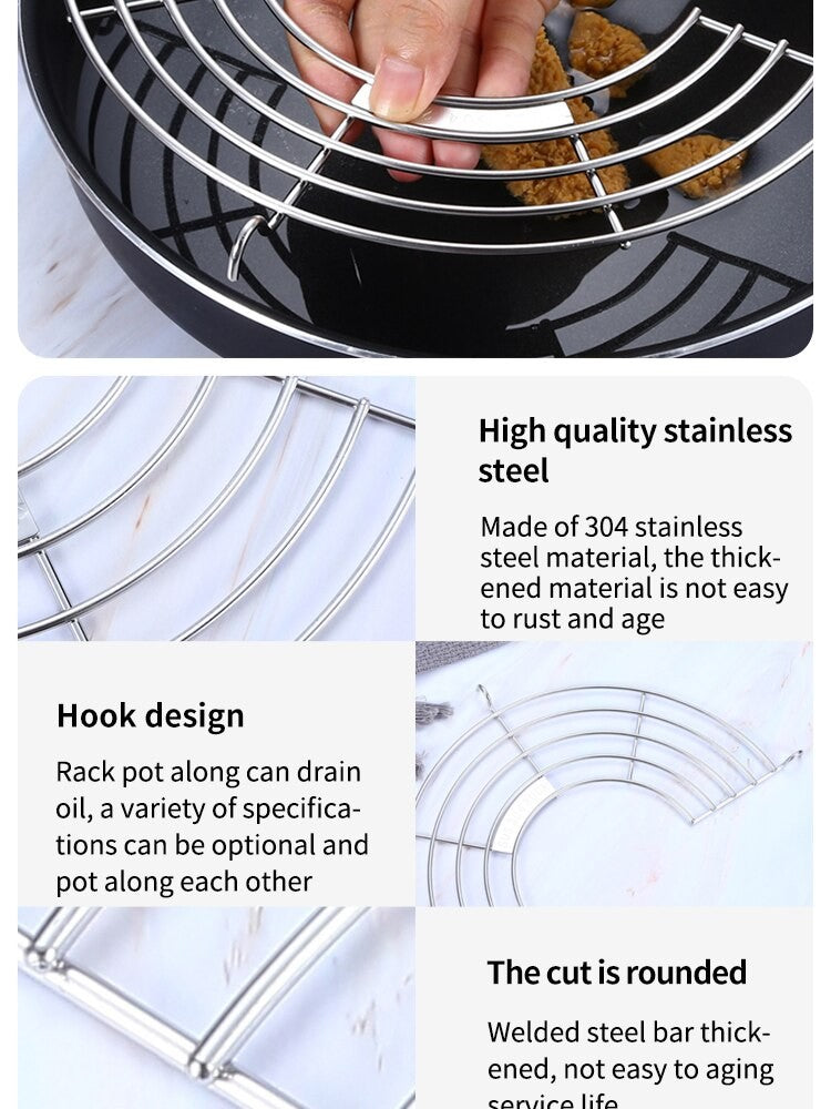 Drainage Rack Barbecue Rack Stainless Steel Hanging Pan Drainage Frying Line Rack Kitchen Insulation Drainage Oil Accessories