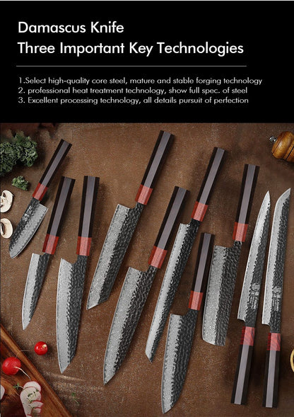 F.YOUNG Faca Japonesa de Chef Aço Damasco Profissional Facas de Cozinha Utilitário Sashimi Fatiar Carne Utensílios de Cozinha Forjados à Mão