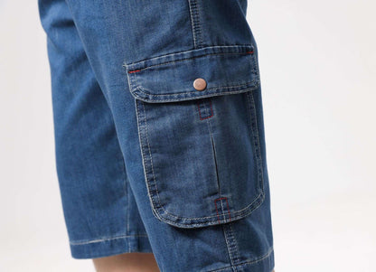 ABOORUN Mens Plus Size Loose Baggy Denim Shorts Fashion Streetwear Hip Hop Skateboard Cargo Jeans Short for Male R1402